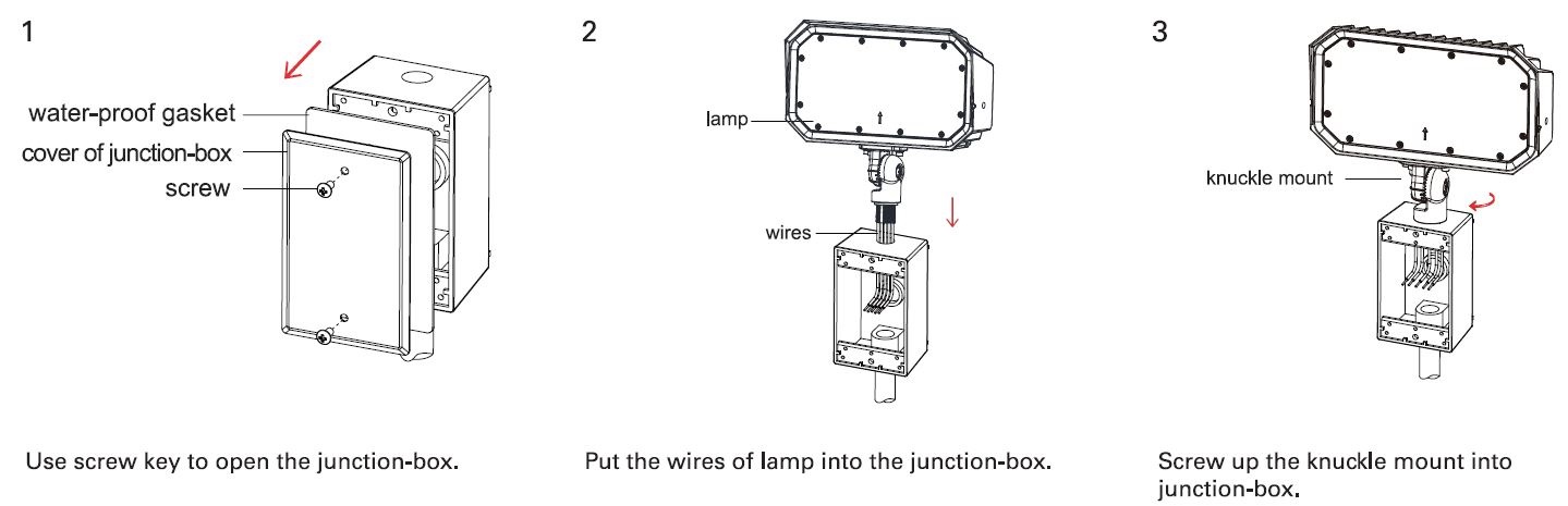 naturaled NAT-9567 LED Flood Light Adjustable Wattage Installation Guide - Installation - Kunckle Mount