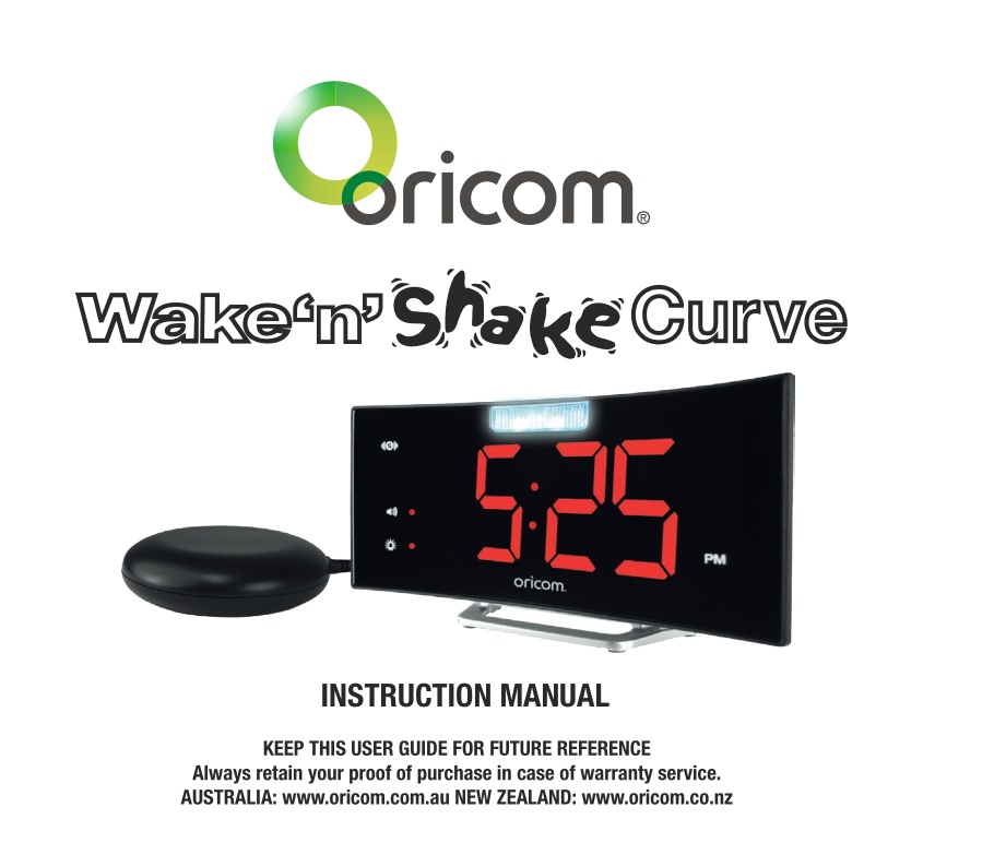 oricom OR021880-WNS100 Wake 'N' Shake Loud Alarm with Jumbo Display Instruction Manual