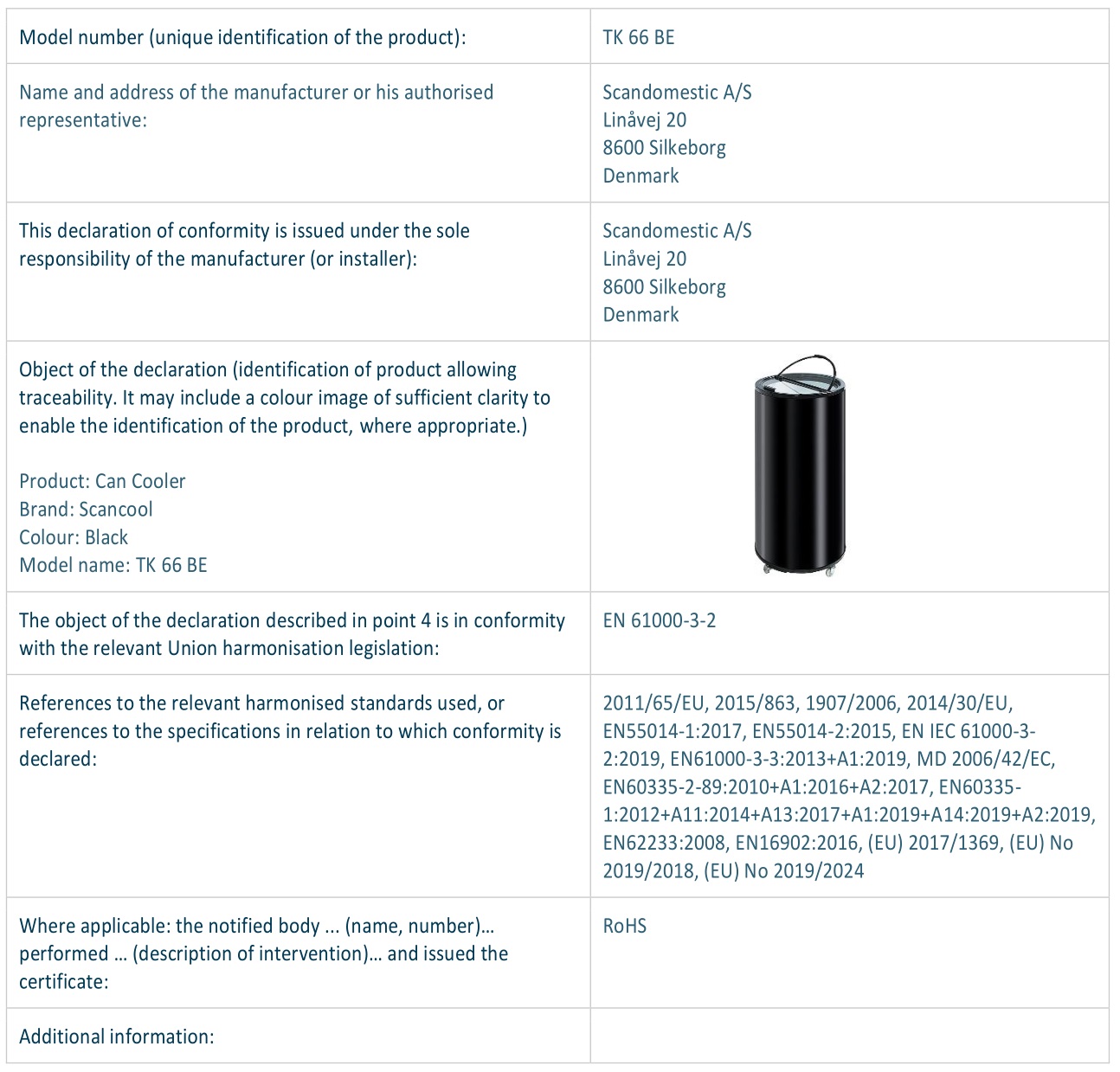 scan COOL TK 86 BE Professional Coolers - Ref. Ares In accordance with EN ISO 17050-1 2004 2