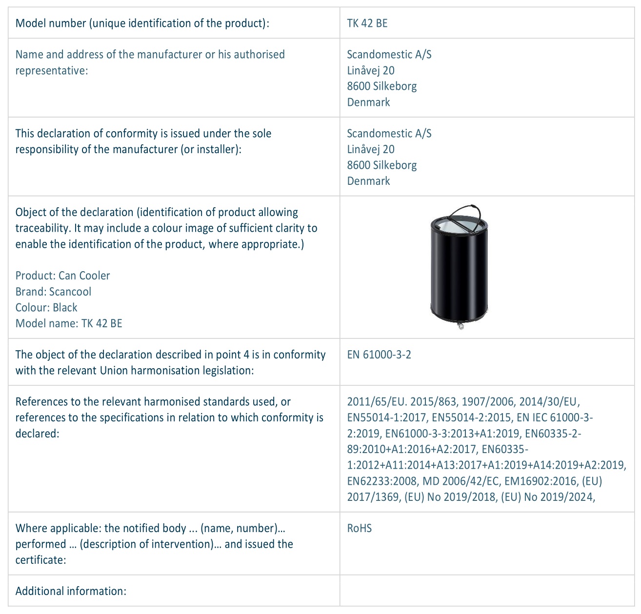 scan COOL TK 86 BE Professional Coolers - Ref. Ares In accordance with EN ISO 17050-1 2004