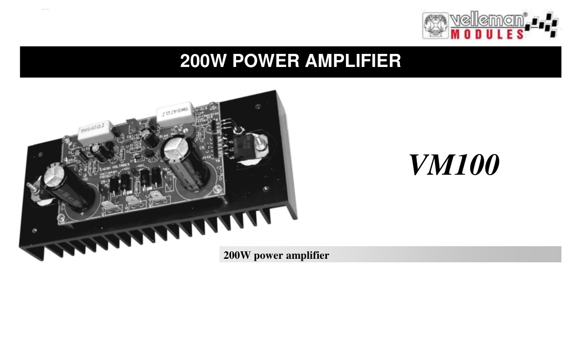 velleman VM100 200W Power Amplifier User Manual