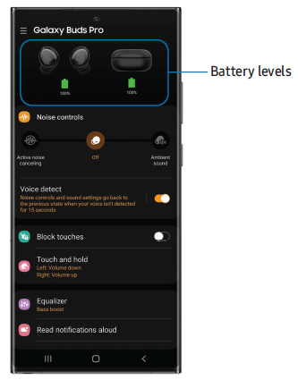 Samsung Galaxy Buds Pro R190 Galaxy Wearable app Battery level