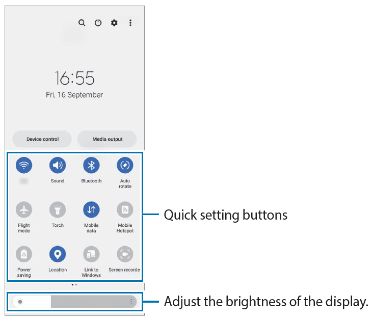 Samsung Galaxy Z Flip4 SM-F721B Quick setting buttons