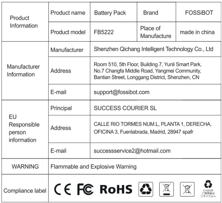 FOSSiBOT FB5222 Smart Battery Pack- Other Information