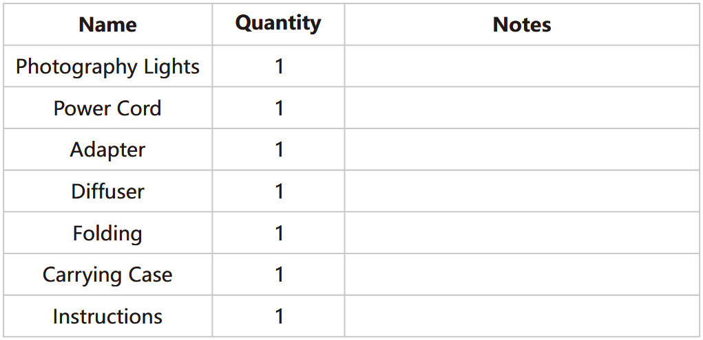 GVM-520LS Photography Lights- PACKING LIST