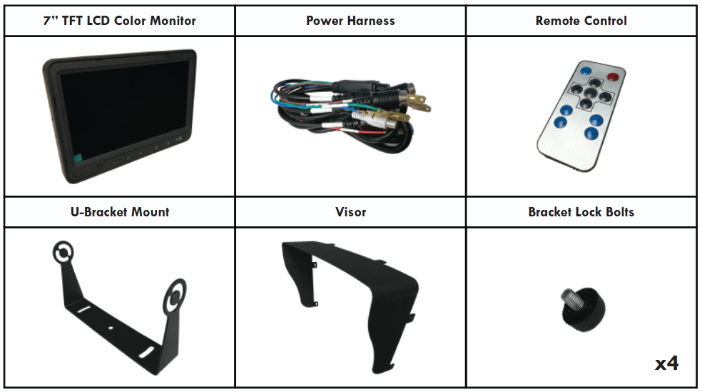 Prorenfort CM-BM0700 Wired Monitor Quad Split Screen - Product Contents