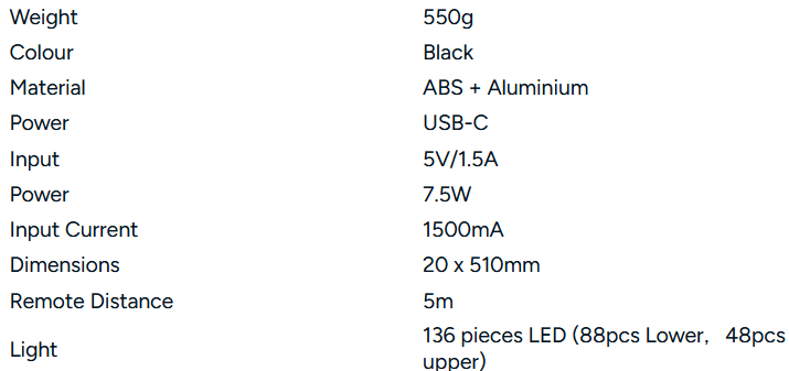 51cm Monitor Light Bar with Remote Controller-Specifications