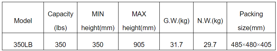 VEVOR 350LB Motorcycle Lift - Main Specifications