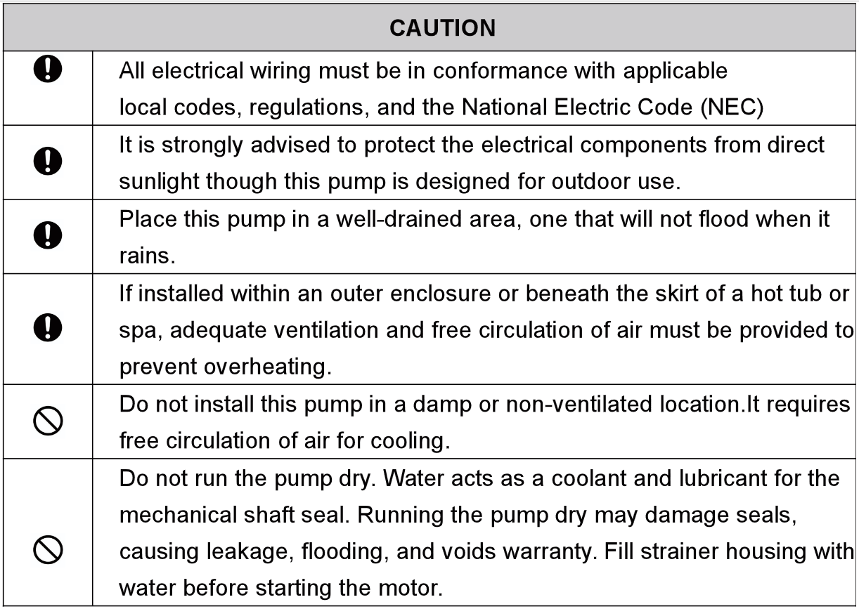 VEVOR SPP2200 Swimming Pool Pump User Manual-Caution